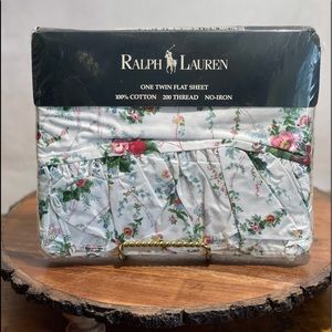 Vintage Ralph Lauren Blaine blue floral Twin Flat Sheet Ruffle cottage nwt